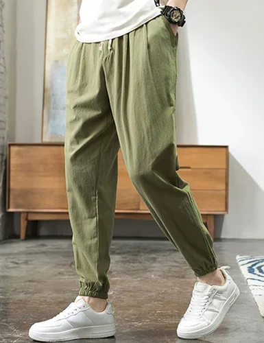 Vista 2 de Zontroldy Pantalones de algodón y lino para yoga, golf, playa, jogger, sudor, descanso, harem, pantalones