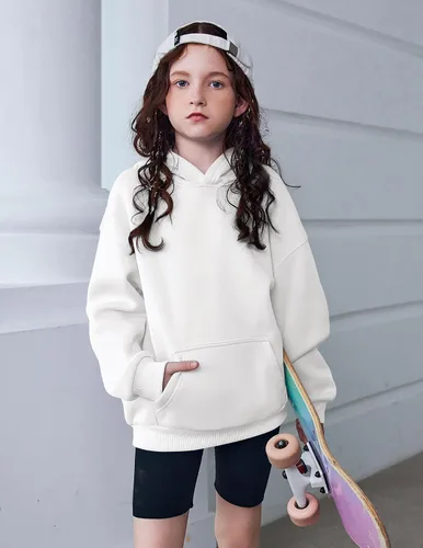 Vista 2 de Arshiner Sudaderas con Capucha de Gran Tamaño para Niñas Sudaderas Pullover de Forro Polar Conjuntos Casuales de Moda para Niños Ropa de Otoño Blanco