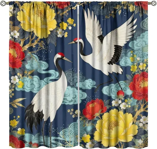 Vista 35 de Cortinas de cerezo, paisaje japonés, árbol de cerezo natural, primavera, dormitorio, sala de estar, ventana, 2 juegos de paneles, 42 x 45 pulgadas