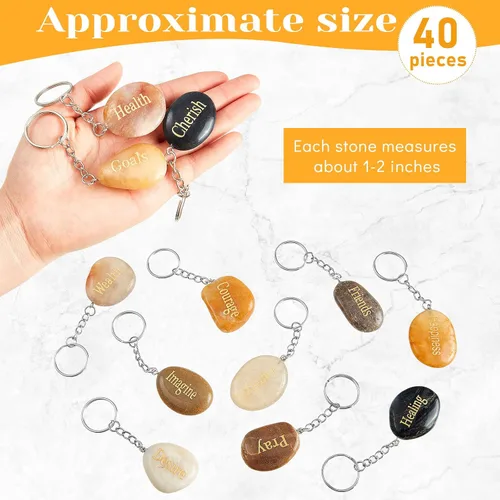 Vista 2 de Taiyin 40 llaveros con cita inspiradora, regalos de piedras motivacionales, llaveros positivos grabados, piedras inspiradoras, regalos