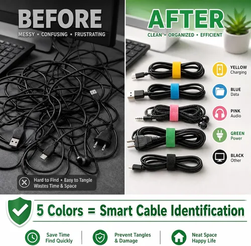 Vista 6 de BALABALA 200 piezas de bridas ajustables reutilizables para cables de 10+15+20+25 cm, organizador de cables, envoltura de cable multicolor