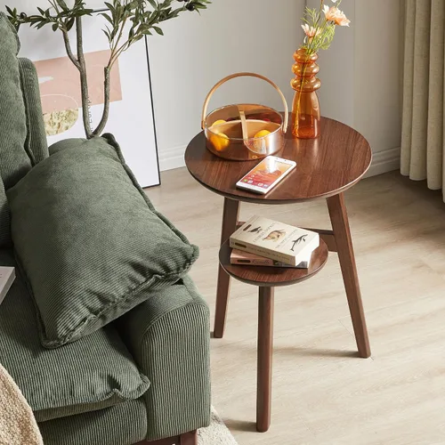 Vista 15 de Wood End Table Side Table Nightstand with 2 Drawer & USB Ports & Outlets 11.81in-brown