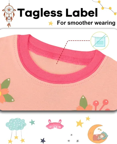 Vista 2 de DAUGHTER QUEEN Pijama de algodón para niñas de 4 piezas, talla 18 meses-12 años