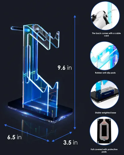 Vista 4 de OAPRIRE Headset and Controller Stand with Lights, 2 Tier Acrylic Game Controller Holder, Controller and Headset Stand for Desktop,Universal Design