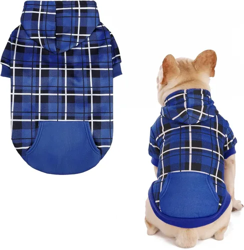 Vista 19 de EXPAWLORER Sudadera con capucha para perro a cuadros, estilo británico, suéter cálido para perro con agujero para correa, ropa de pitbull, ropa