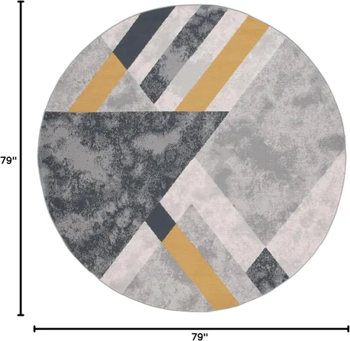 Vista 2 de SAFAVIEH Odyssey Collection - Alfombra redonda de 6 pies 7 pulgadas, gris y negro dorado, diseño abstracto moderno, ideal para zonas de alto tráfico