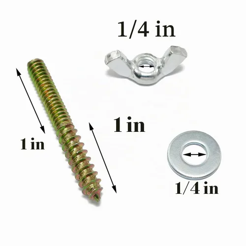 Vista 2 de Pernos de suspensión 1/4-20 x 2 Tornillo de doble cabeza con tuercas de ala para muebles de madera