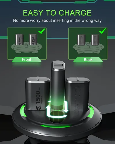 Vista 4 de Noiposi Paquete de baterías recargables para Xbox One paquete de 4 baterías recargables de 1500 mAh Xbox One paquete de baterías con cargador