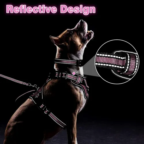 Vista 5 de Juego de arnés, collar y correa para mascotas, arnés reflectante todo en uno para perro sin tirones con hebillas ajustables para cachorros, perros