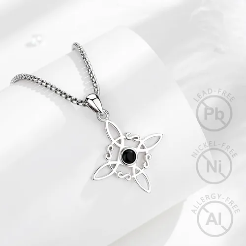 Vista 2 de Vito Juego de joyas de plata de ley 925 con nudo de bruja de obsidiana para mujer, Nudo de Bruja Plata 925, dije original para mujer, aretes