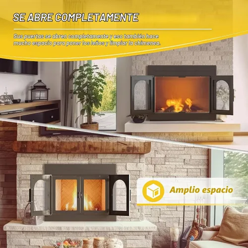 Vista 3 de TOCRETOARE Puerta de chimenea, puertas de lugares de fuego con pantalla y decoración de vidrio, protector de malla de hierro para chimeneas