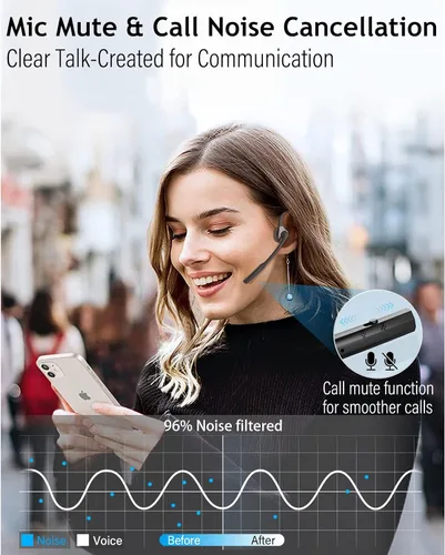 Vista 2 de MONODEAL Auriculares de conducción ósea con micrófono, auriculares de oído abierto, inalámbricos, Bluetooth 5.1/función de silencio/capacidad