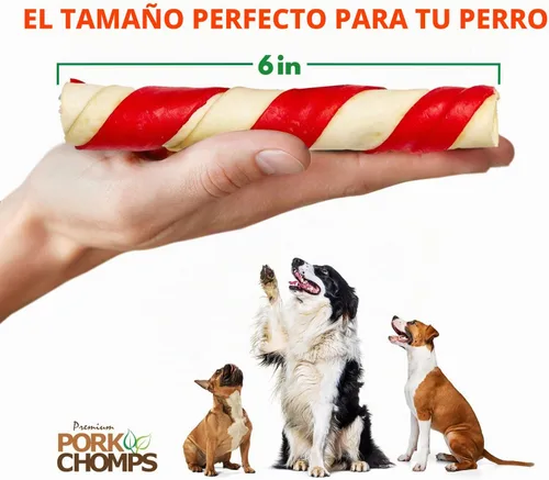 Vista 4 de Pork Chomps Masticables para perros de piel de cerdo al horno, 6 en giros