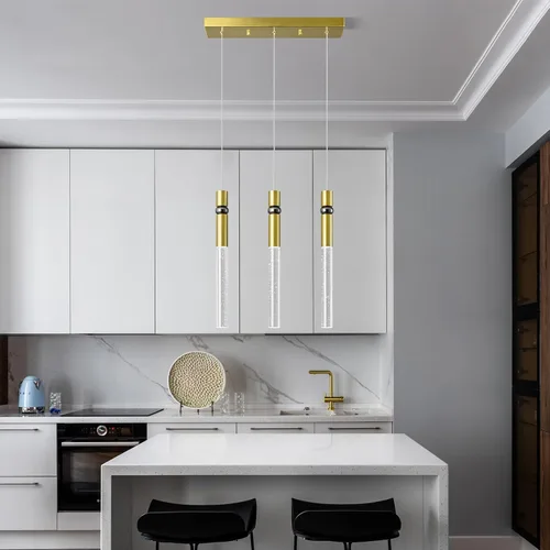 Vista 2 de Iluminación colgante de 3 luces para comedor, lámpara LED regulable moderna de oro con luces colgantes de cristal de burbujas, isla de cocina