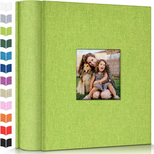 Vista 13 de Álbum de fotos Artfeel 4x6 con 100 bolsillos, álbumes de fotos deslizables, libro de memorias con cubierta de lino y ventana frontal, libro de fotos