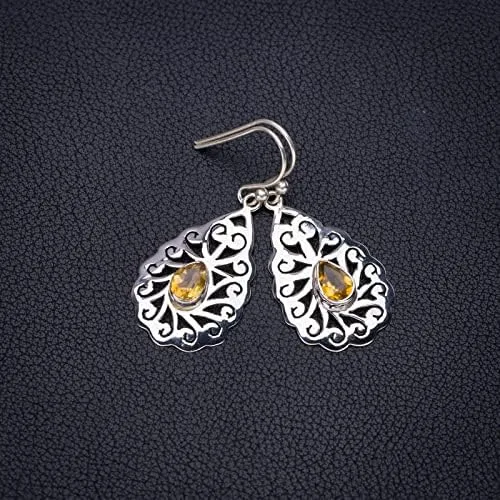 Vista 2 de StarGems Natural Citrine Peacock Handmade 925 Sterling Silver Earrings E3530