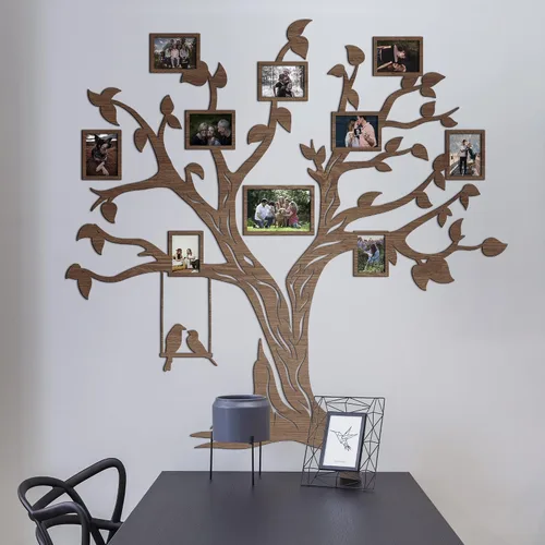 Vista 9 de JustLikeWood Calcomanías de pared de árbol genealógico 3D de madera 3D con marco, decoración de pared para sala de estar, dormitorio, decoración