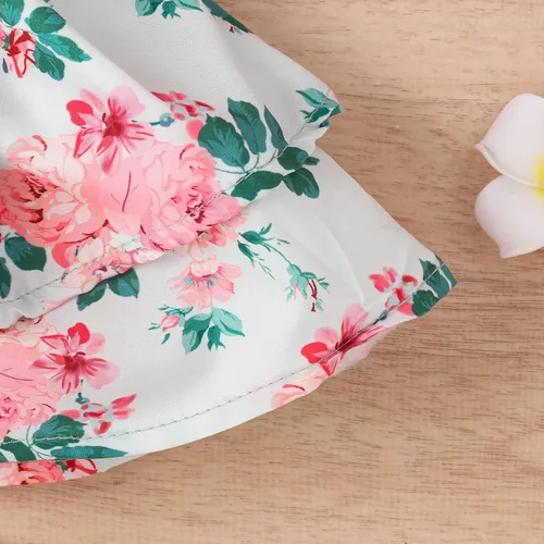 Vista 6 de Traje de verano para bebé recién nacido, ropa floral de manga corta con volantes, diadema