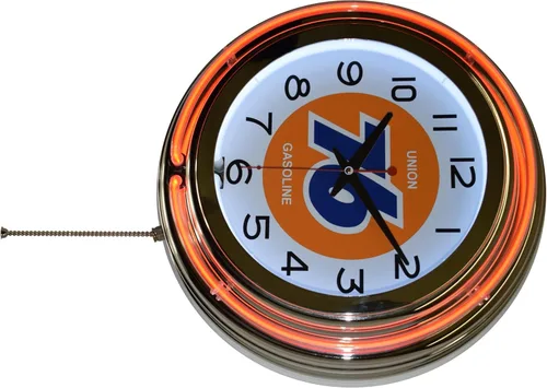Vista 3 de Union 76 Gasolina Naranja Doble Neon Publicidad Reloj Hombre Cueva Garaje Decoración