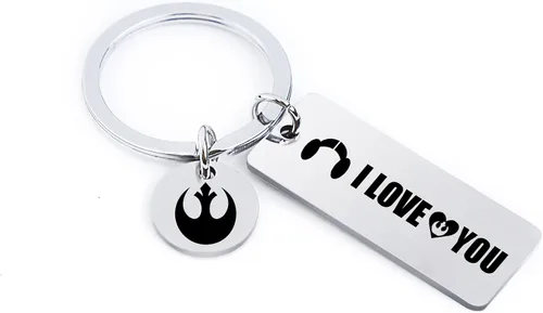 Vista 3 de Cualque Llavero de estrella con texto en inglés I Love You I Know 2 unidades llavero de Han y Leia Wars juego de regalos para parejas para novios