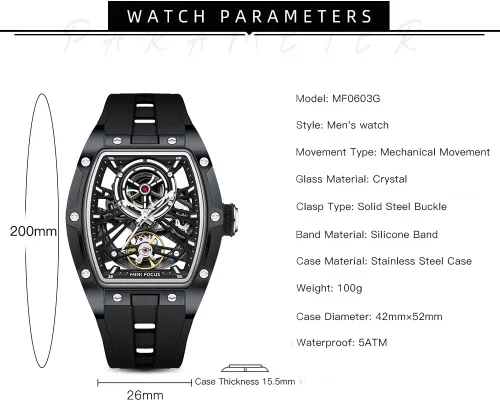 Vista 7 de AIMES Tonneau - Reloj automático para hombre, reloj de esqueleto de lujo para hombre, cuerda mecánica automática, impermeable, analógico, reloj