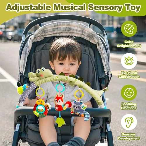 Vista 2 de Jollybaby Moisés cochecito móvil de juguete para bebé de 0 a 6 a 12 meses, juguete colgante de arco con clip para bebé, juguete Montessori sensorial