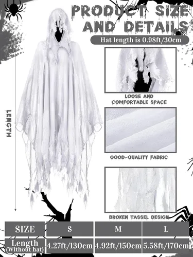 Vista 3 de Fourluoo Capa con capucha de la parca de Halloween para hombres y mujeres Blanco