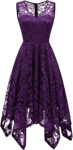 Vista 5 de Meetjen Vestidos de cóctel para mujer 2025 con dobladillo tipo pañuelo, encaje, formal, para invitada de boda, dama de honor, elegante
