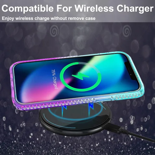 Vista 7 de STARSHOP Funda compatible con iPhone 14 Pro Max, con [protector de pantalla de vidrio templado incluido] Funda de diamante de arena movediza