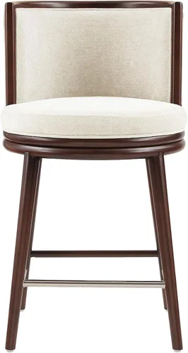 Vista 6 de Manhattan Comfort Taburete tapizado de madera moderno Evalyn Crema