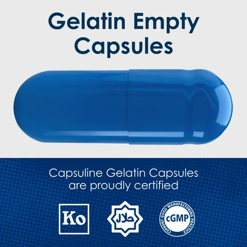 Vista 6 de Capsuline Cápsulas de gelatina vacías tamaño 4, negro/transparente, 1000 unidades, sin gluten, Kosher, con certificación OGM Pastillas bovinas