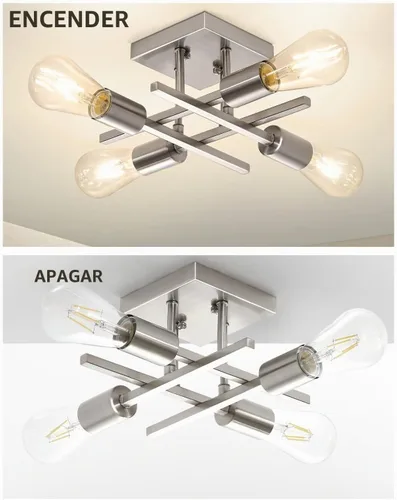 Vista 6 de Lámpara de techo semiempotrada de 4 luces, moderna lámpara de níquel cepillado cerca del techo, fácil de montar, luces de techo interiores