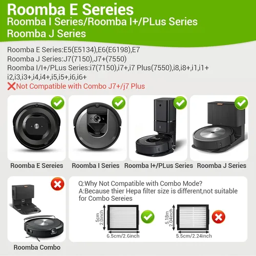 Vista 2 de 22 piezas de repuesto para aspiradora iRobot Roomba i7 i7+ i2 i3 i3+ i4 i4+ i6 i6+ i8 i8+ J7 J7+ J9 E5 E6 E7 serie I, E y J Series I, E y J, 8