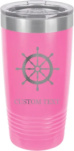 Vista 7 de 20-Ounce Vacuum Insulated Stainless Steel Tumbler Customized Double-Walled Laser Engraved Orange Coffee Mug, Ship Wheel, Personalized