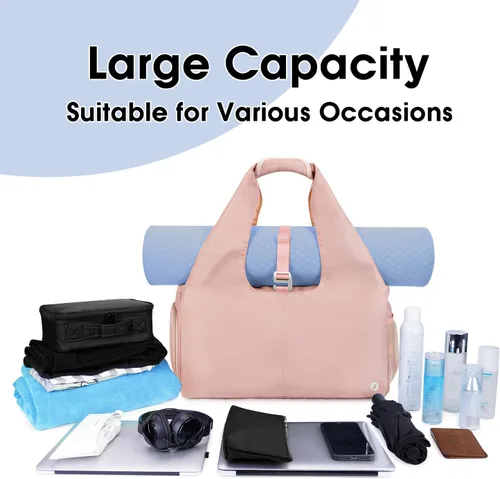 Vista 5 de sportsnew Bolsas de gimnasio de yoga para mujer con compartimento para zapatos, bolsillos de almacenamiento en seco húmedo y soporte ajustable