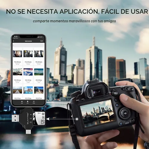 Vista 6 de Lector de tarjetas SD 4 en 1 para iPhone, iPad, Android, Mac, PC, cámara, lector de tarjetas micro SD, adaptador de tarjetas SD portátil, lector
