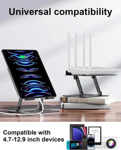 Vista 7 de Soporte para tableta para iPad para escritorio, soporte plegable ajustable de aluminio para tableta de viaje para Kindle y tableta