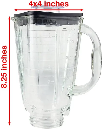 Vista 3 de Juego de 6 tarros de vidrio con tapa cuadrada de 5 tazas con cuchilla Fusion compatible con licuadoras Oster