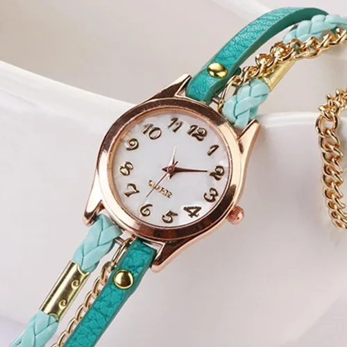 Vista 3 de Encantador reloj de pulsera de cadena de cuero vintage para mujer