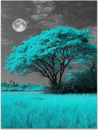 Vista 9 de VOCBAN Abstract Tree Landscape Painting On Canvas Poster Wall Artworks Pictures Living Room and Bedroom Picture Prints for Walls(blue blue 109
