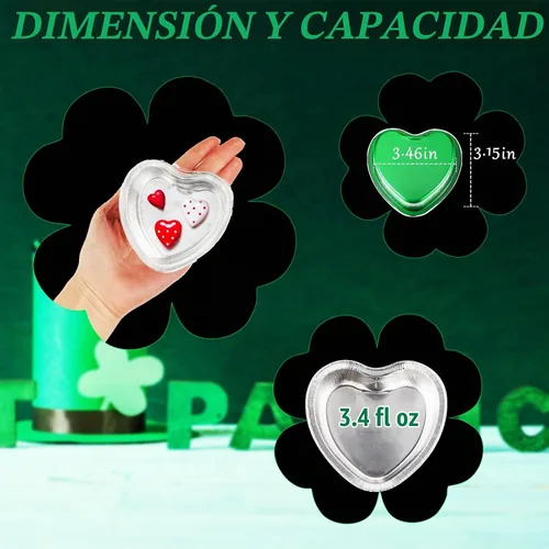 Vista 3 de Molde de aluminio para tartas en forma de corazón con tapas, 3.4 fl oz/3.4 onzas, mini taza desechable para magdalenas, tazas para hornear para San