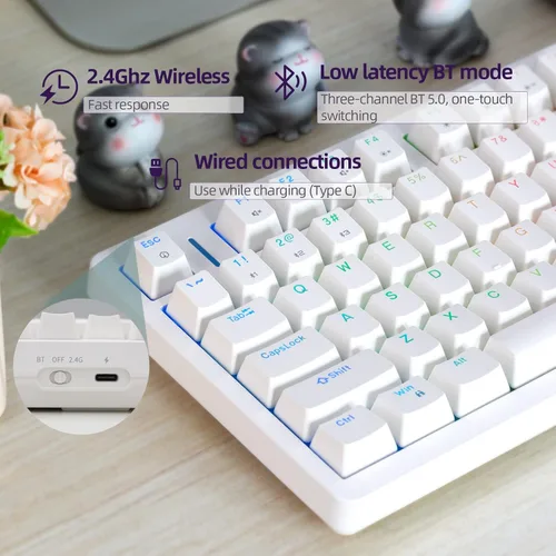 Vista 4 de FE75Pro Teclado mecánico intercambiable en caliente, teclado inalámbrico TKL 75% RGB personalizable retroiluminado