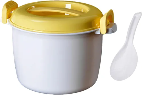 Vista 10 de FEESHOW Arrocera portátil de microondas de grado alimenticio con paleta de arroz, color blanco, pequeño