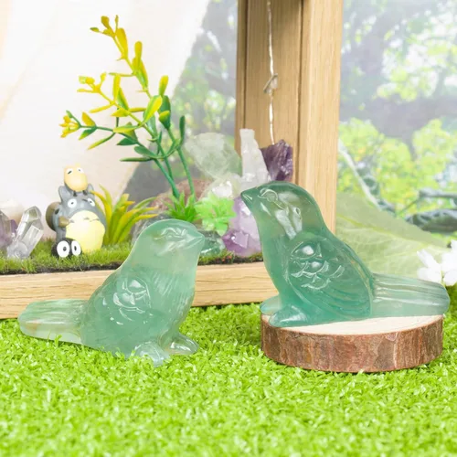 Vista 3 de Figura de pájaro tallada a mano de cristal de fluorita tallada a mano, escultura de animal pulida de 2.4 pulgadas, piedra curativa, decoración