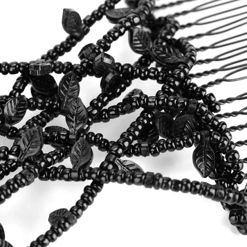 Vista 5 de Juego de pinzas y peines para el cabello de perlas – clips dobles elásticos elásticos, peines mágicos, herramienta de peinado de cabello DIY (negro)