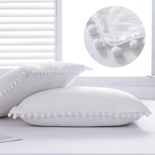 Vista 8 de Juego de 2 fundas de almohada de tamaño estándar naranja quemado, 20 x 26 pulgadas Fundas de almohada bohemias con flecos de pompones, bonitas