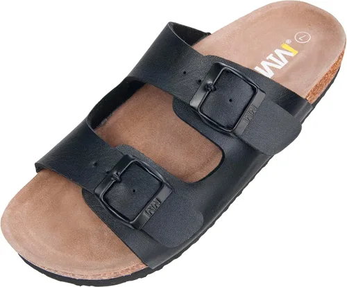 Vista 4 de WTW Sandalias con plantilla de corcho para hombre, zapatos deslizantes de playa con correa de hebilla de metal ajustable para hombres, estilo casual