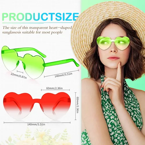 Vista 2 de JDHXBMW 12 Pairs Heart Shaped Sunglasses Candy Color Rimless Fun Heart Sunglasses for Women Men Party Favors