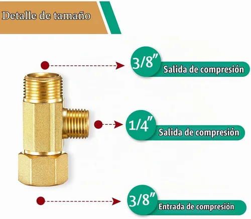 Vista 6 de Divisor de adaptador de línea de agua de latón para refrigerador, válvula en T de línea de suministro de nevera para fabricador de hielo