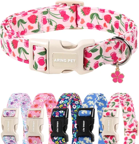 Vista 291 de Aring Pet Collar de algodón, ligero y ajustable, con hebilla de liberación rápida, para perros pequeños, medianos y grandes, para cachorros, S, Hoja